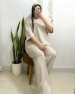 ست بلوز شلوار گلدوزی پاپیونی - تصویر 3