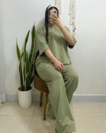 ست بلوز شلوار گلدوزی پاپیونی